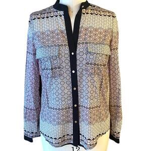 GRIFFLIN Paris Boutique Black Paisley Mandolin Collar Blouse ~ Women's MEDIUM